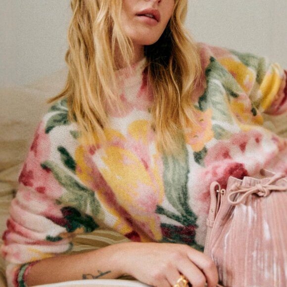 Sezane Clarissa Jumper S/L/2XL London Bouquet Sweater Floral French Knit Causal - Picture 2 of 9
